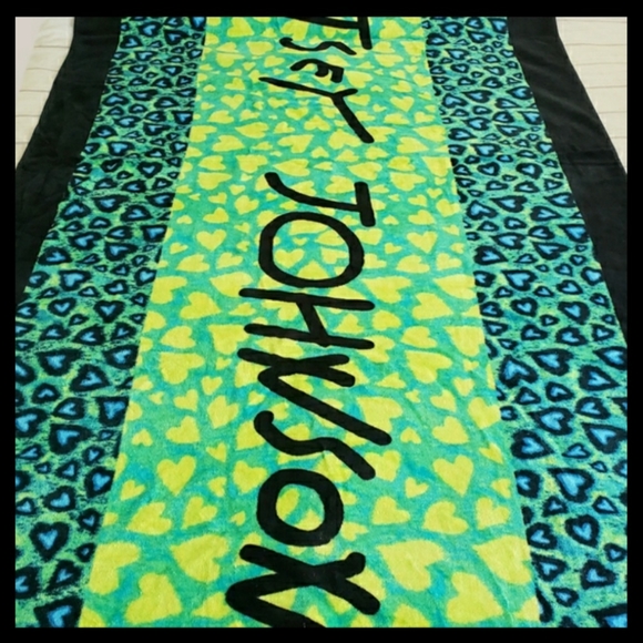 Betsey Johnson Other - Betsey Johnson Beach Towel, Blue/ Green Leopard Hearts with Black/Yellow